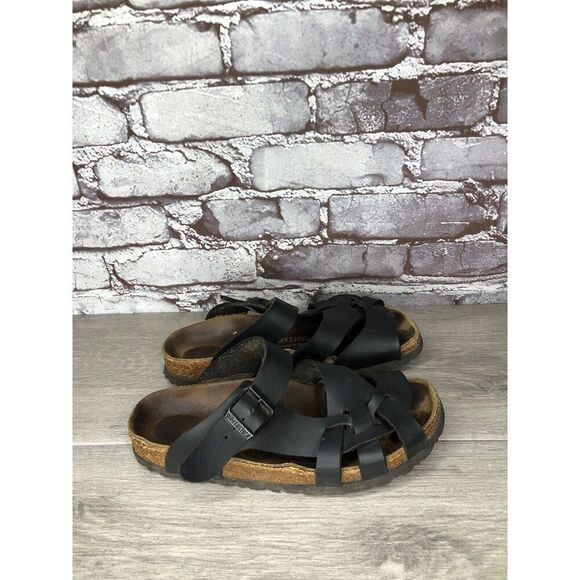 Birkenstock Pisa Black Leather Strappy Slides Cork Sandals Women’s Sz 36EU/5M US - Picture 16 of 16
